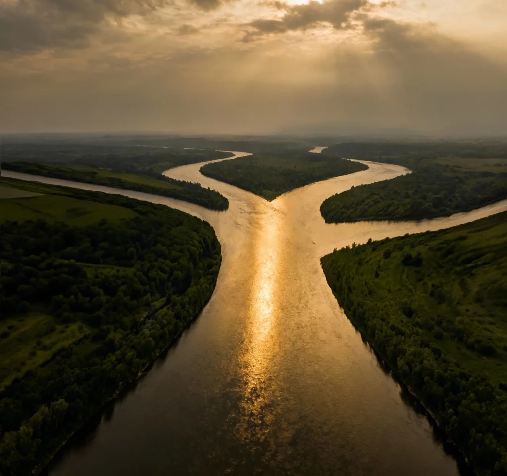 Converging Rivers representing 4 practice areas coming together